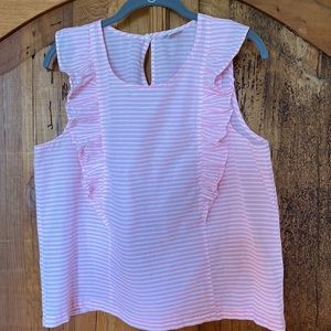 J.Crew size 14 Baby Pink and White Stripe Flutter Top